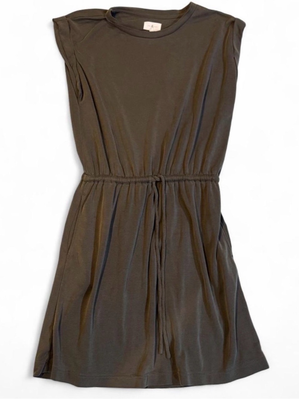 Lou & Grey Olive Drawstring Cap-Sleeve Mini Dress